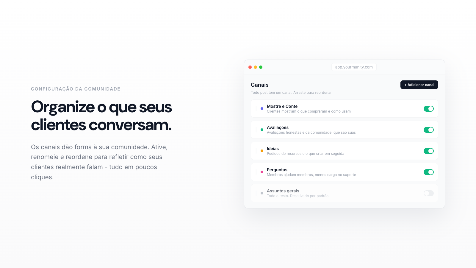 Como configurar os canais da sua comunidade