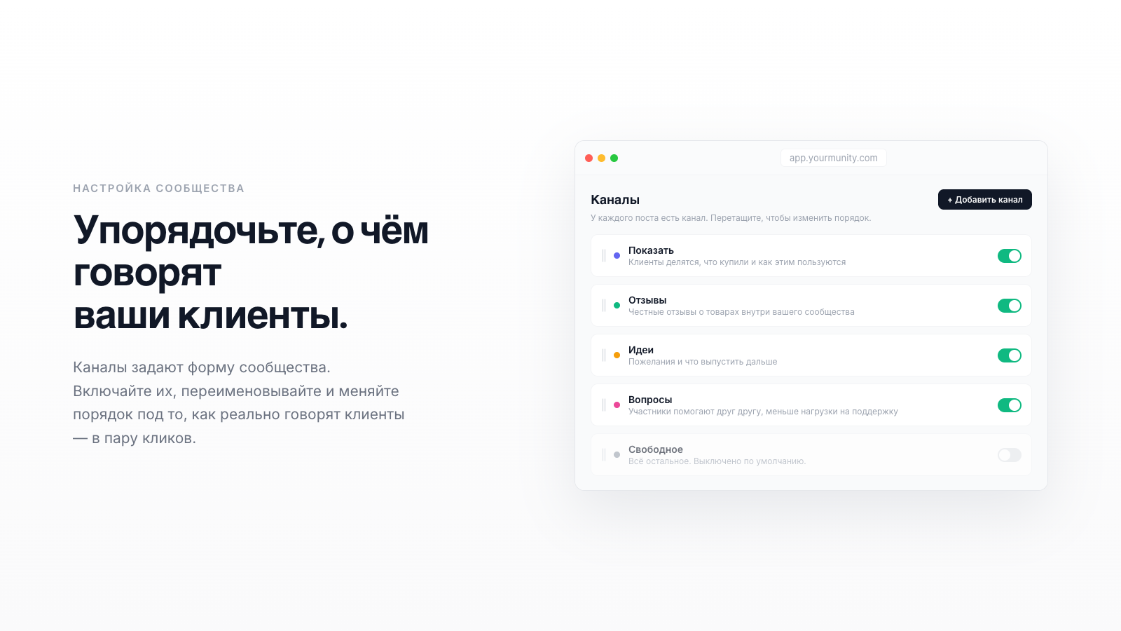 Как настроить каналы сообщества
